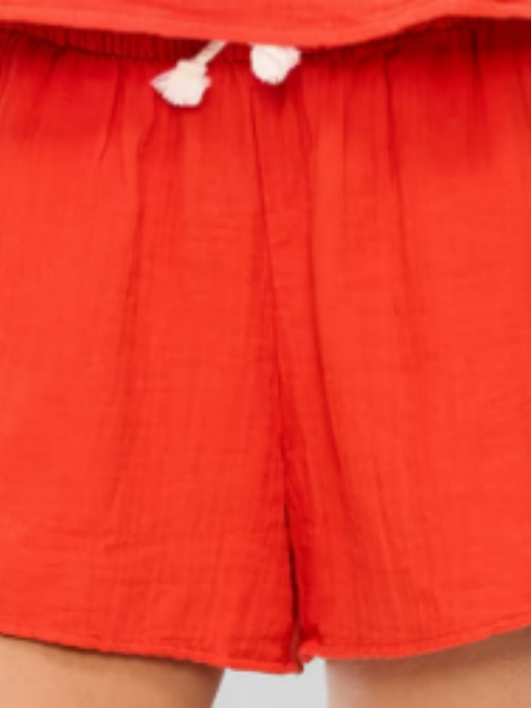 High-Waisted Crinkle Gauze Shorts Large Orange Nwt